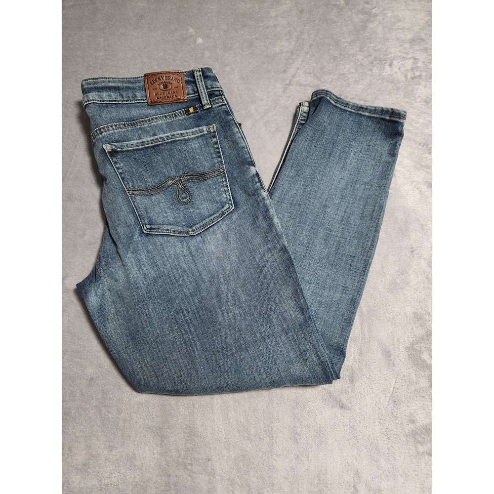 New Lucky Brand Lolita Crop Womens Mid-Rise Blue Denim Jeans 10 30 Distressed